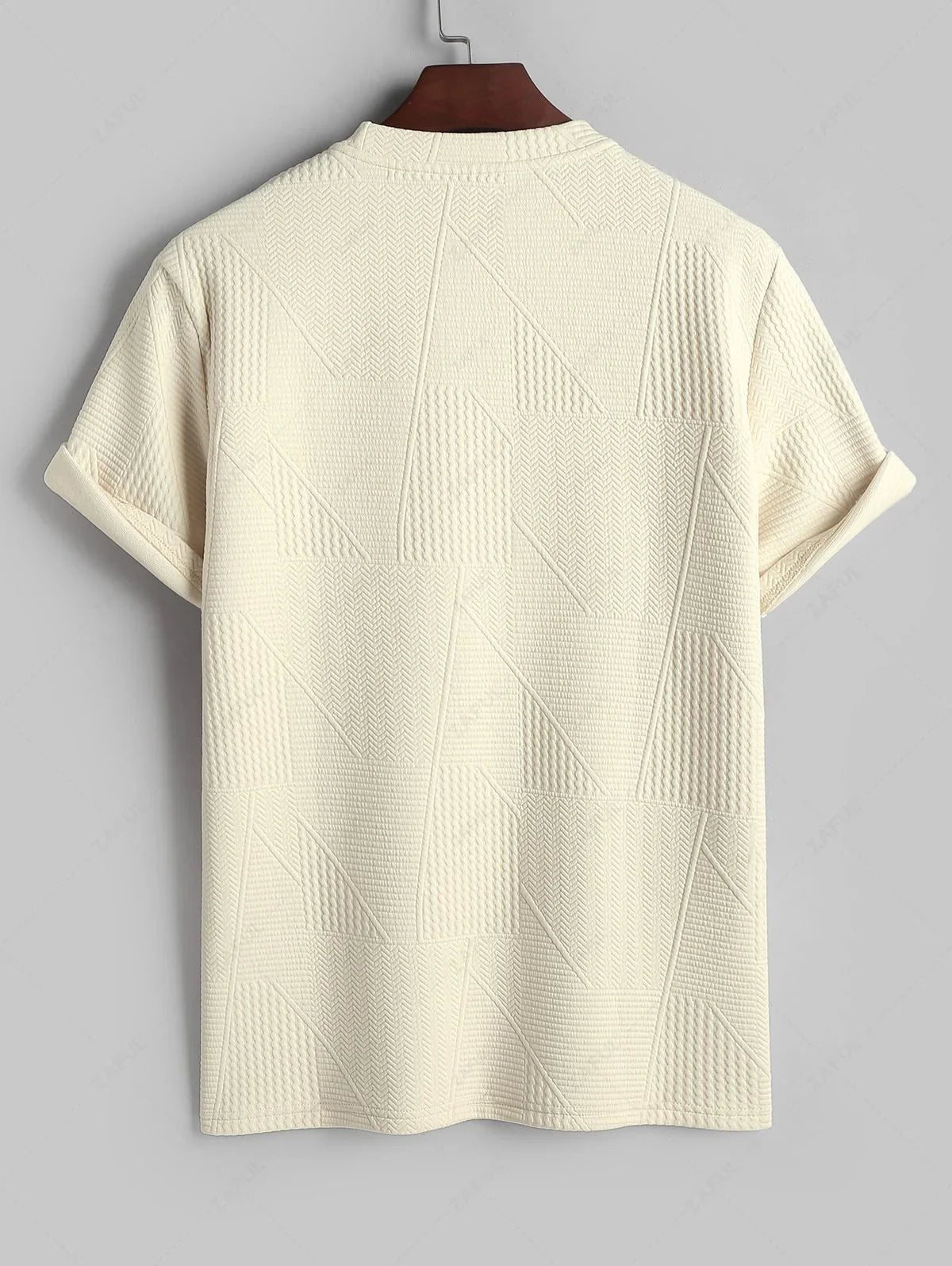 Geometric Textured Short Sleeves Basic T-shirt and Basic Drawstring Shorts Set LIGHT YELLOW COFFEE BLACK WHITE - PURECLO