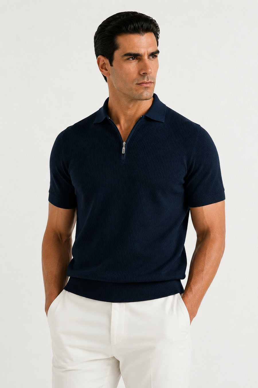 PureClo™ | Blue Ribbed Zip Polo PURECLO